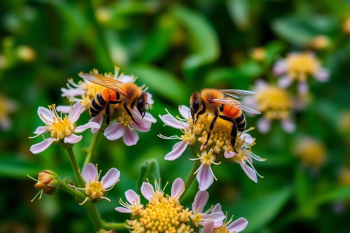 Abelhas polinizando flores